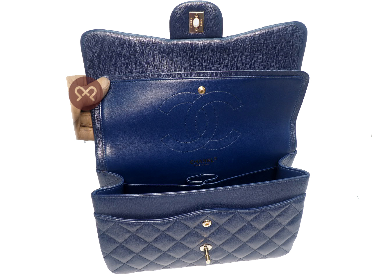 Chanel 28933981 Blue Glazed Caviar A58600 Classic Jumbo Double Flap 30cm Gold Hardware Bag - Image 8