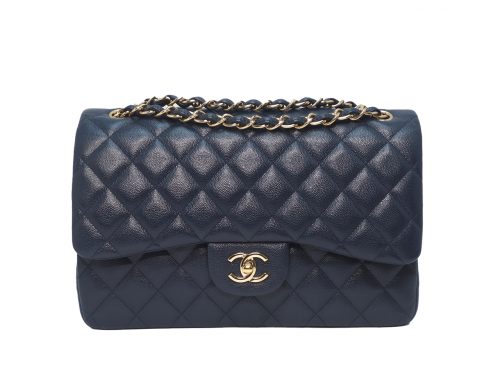 Chanel 28933981 Blue Glazed Caviar A58600 Classic Jumbo Double Flap 30cm Gold Hardware Bag