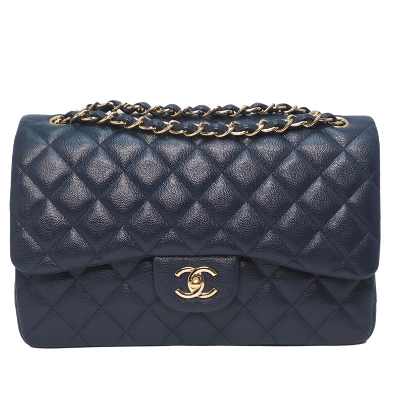 Chanel 28933981 Blue Glazed Caviar A58600 Classic Jumbo Double Flap 30cm Gold Hardware Bag