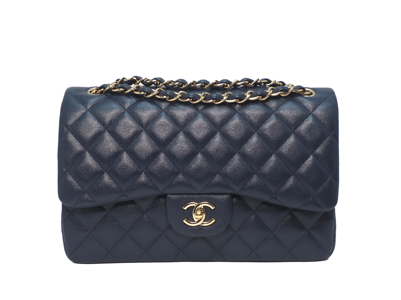 Chanel 28933981 Blue Glazed Caviar A58600 Classic Jumbo Double Flap 30cm Gold Hardware Bag