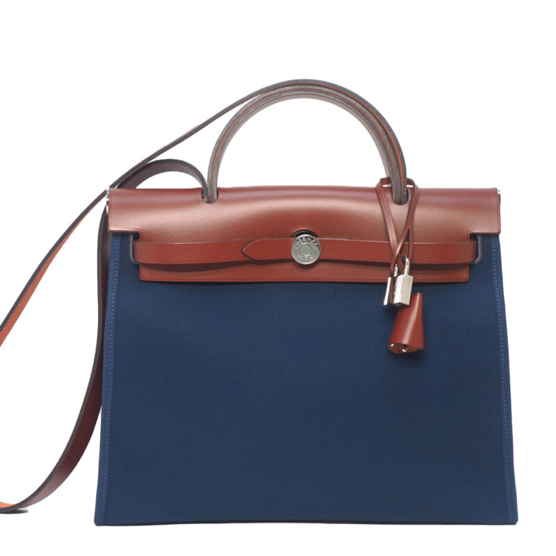 Hermes Herbag Zip 31cm Bleu De Malte/ Rouge H Toile Officier