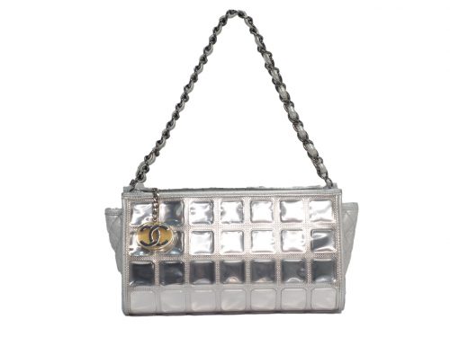 2008 Limited Edition! Chanel 11893689 Silver/ Clear Vinyl Quilted Lambskin Ice Cubes Pochette Silver Hardware Shoulder Bag