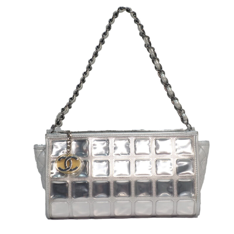 2008 Limited Edition! Chanel 11893689 Silver/ Clear Vinyl Quilted Lambskin Ice Cubes Pochette Silver Hardware Shoulder Bag