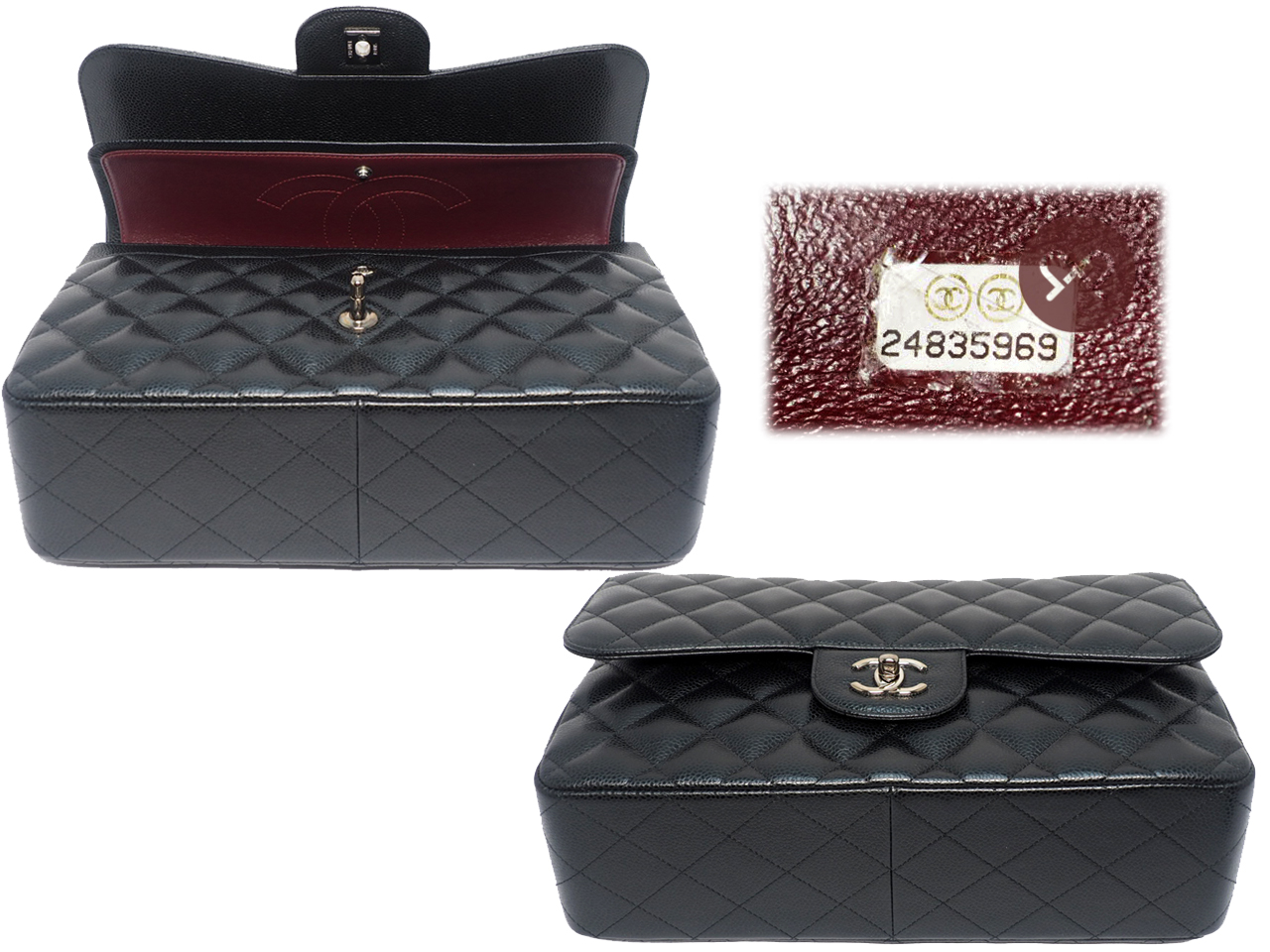 Chanel 24835969 Black Caviar Leather A58600 Classic Jumbo Double Flap 30cm Silver Hardware Bag - Image 4