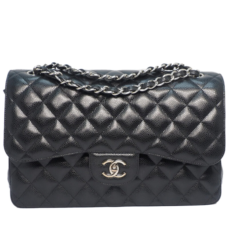 Chanel 24835969 Black Caviar Leather A58600 Classic Jumbo Double Flap 30cm Silver Hardware Bag