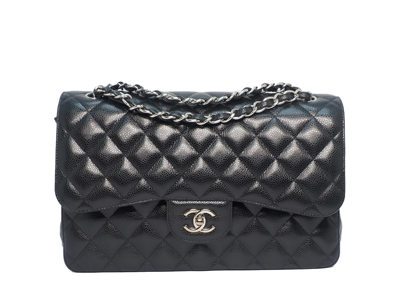 Chanel 24835969 Black Caviar Leather A58600 Classic Jumbo Double Flap 30cm Silver Hardware Bag