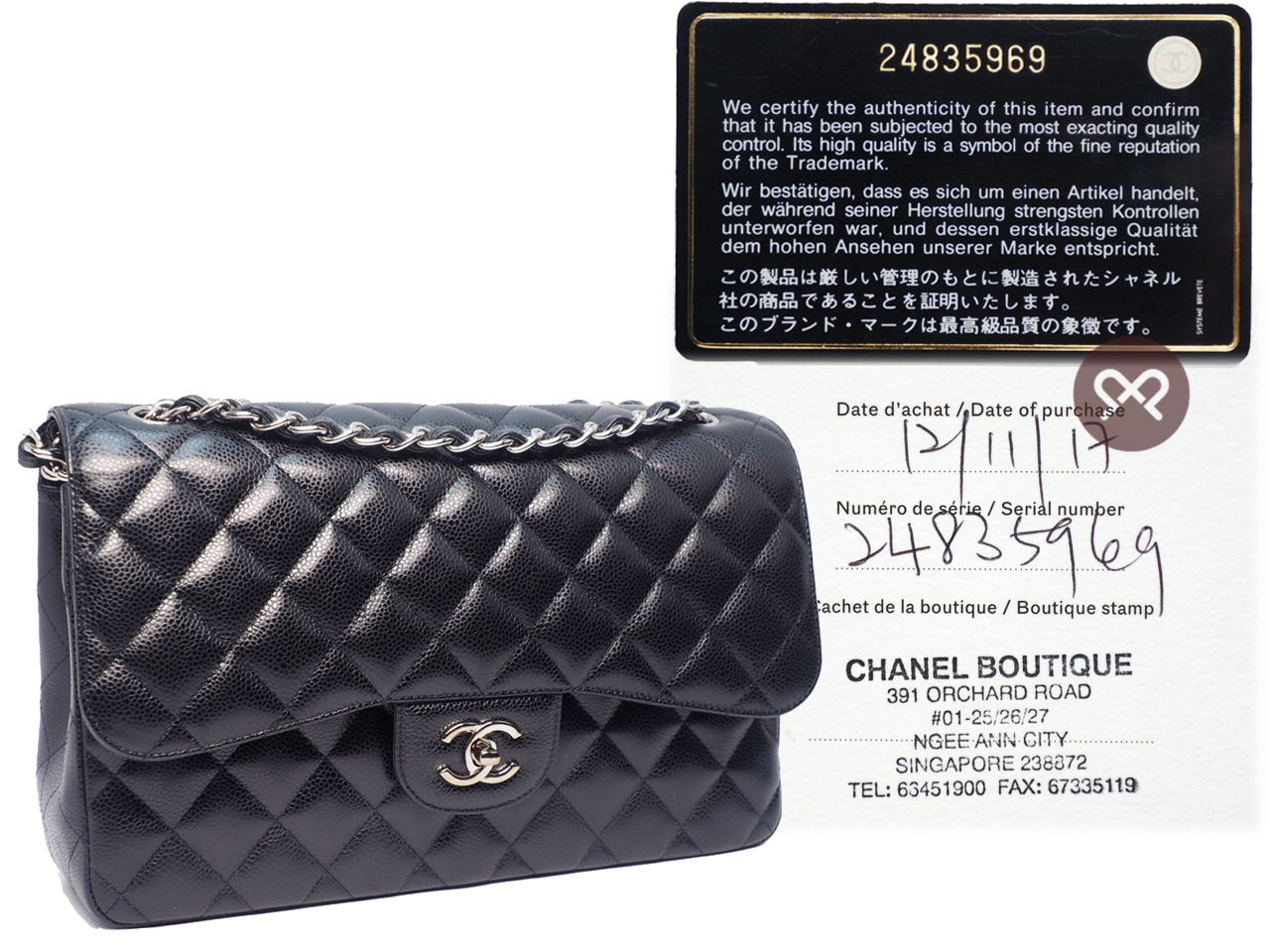 Chanel 24835969 Black Caviar Leather A58600 Classic Jumbo Double Flap 30cm Silver Hardware Bag - Image 2
