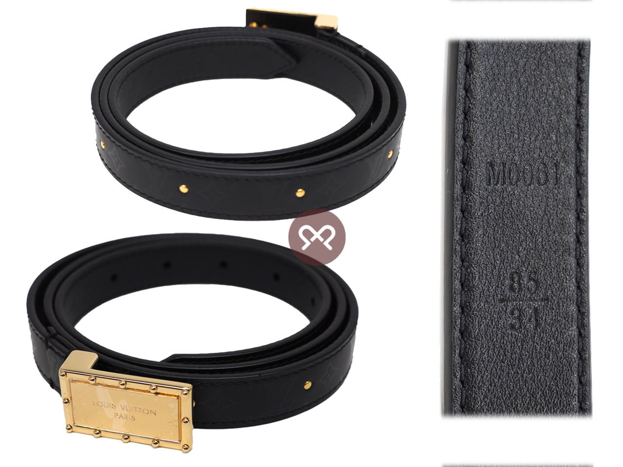 Louis Vuitton M0061V Black Monogram Keepingram Leather 20mm Belt Size 85cm/ 34 inch Gold Hardware (BC2148) - Image 3