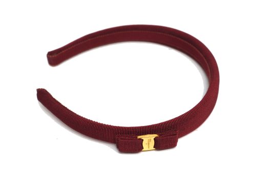Ferragamo Signature Small Classic Marron Canvas Vara Bow Hair/ Headband