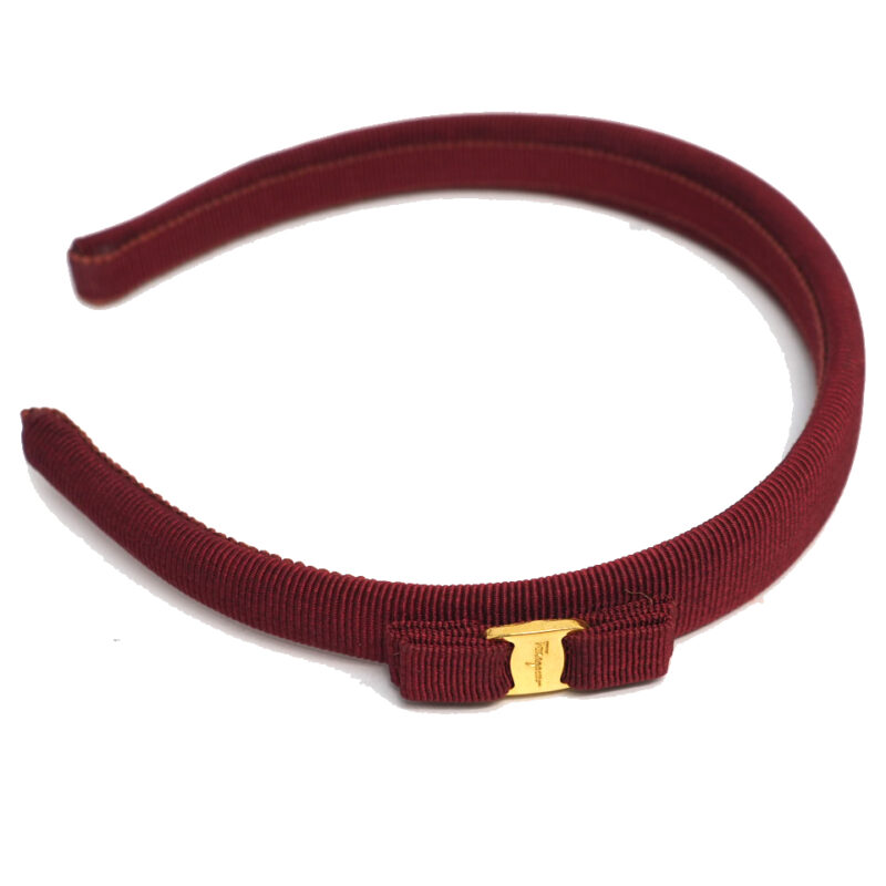 Ferragamo Signature Small Classic Marron Canvas Vara Bow Hair/ Headband