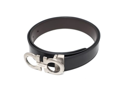 Ferragamo Men 35mm Brown/ Black Leather Reversible and Adjustable Gancini Belt Ruthenium Hardware (85-95cm)