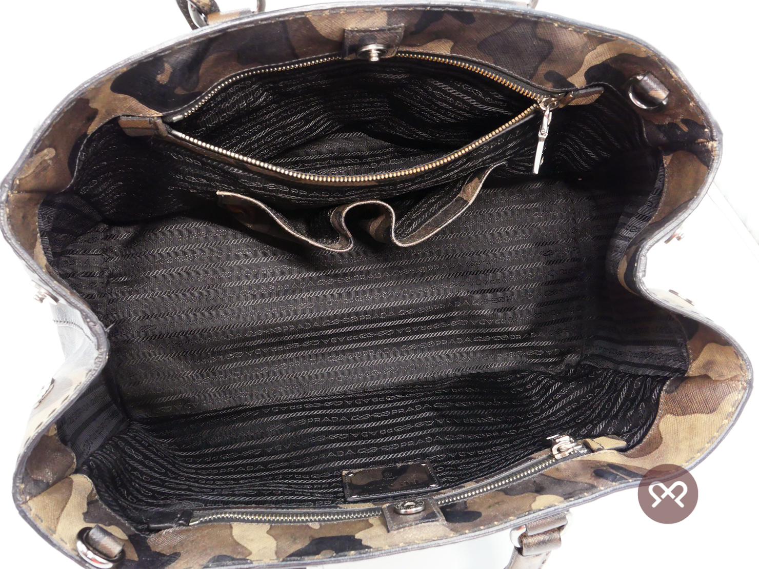 Prada BN1889 Green/ Khaki Camouflage Saffiano Leather Mimetico 2- way Gym/ Weekend bag - Image 8