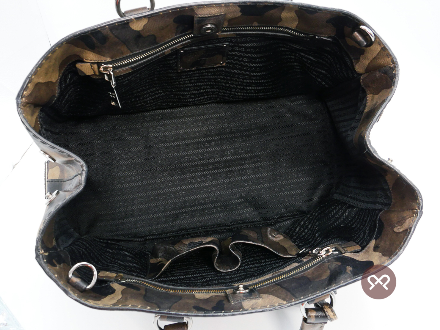 Prada BN1889 Green/ Khaki Camouflage Saffiano Leather Mimetico 2- way Gym/ Weekend bag - Image 7
