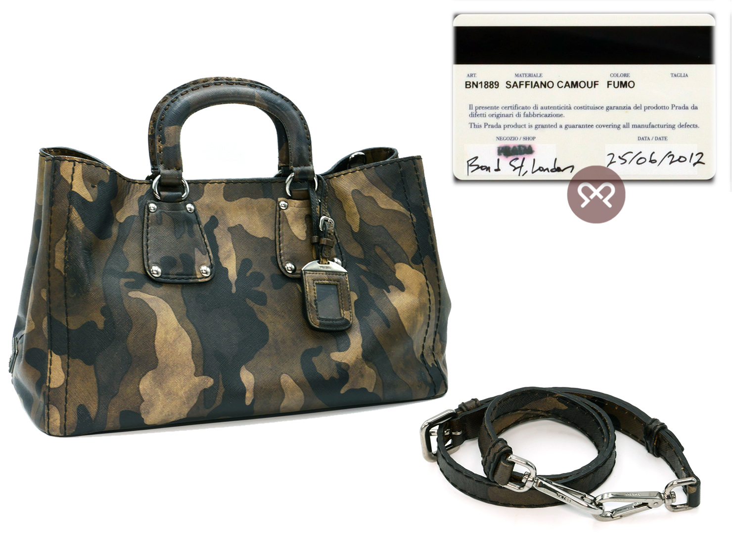 Prada BN1889 Green/ Khaki Camouflage Saffiano Leather Mimetico 2- way Gym/ Weekend bag - Image 2