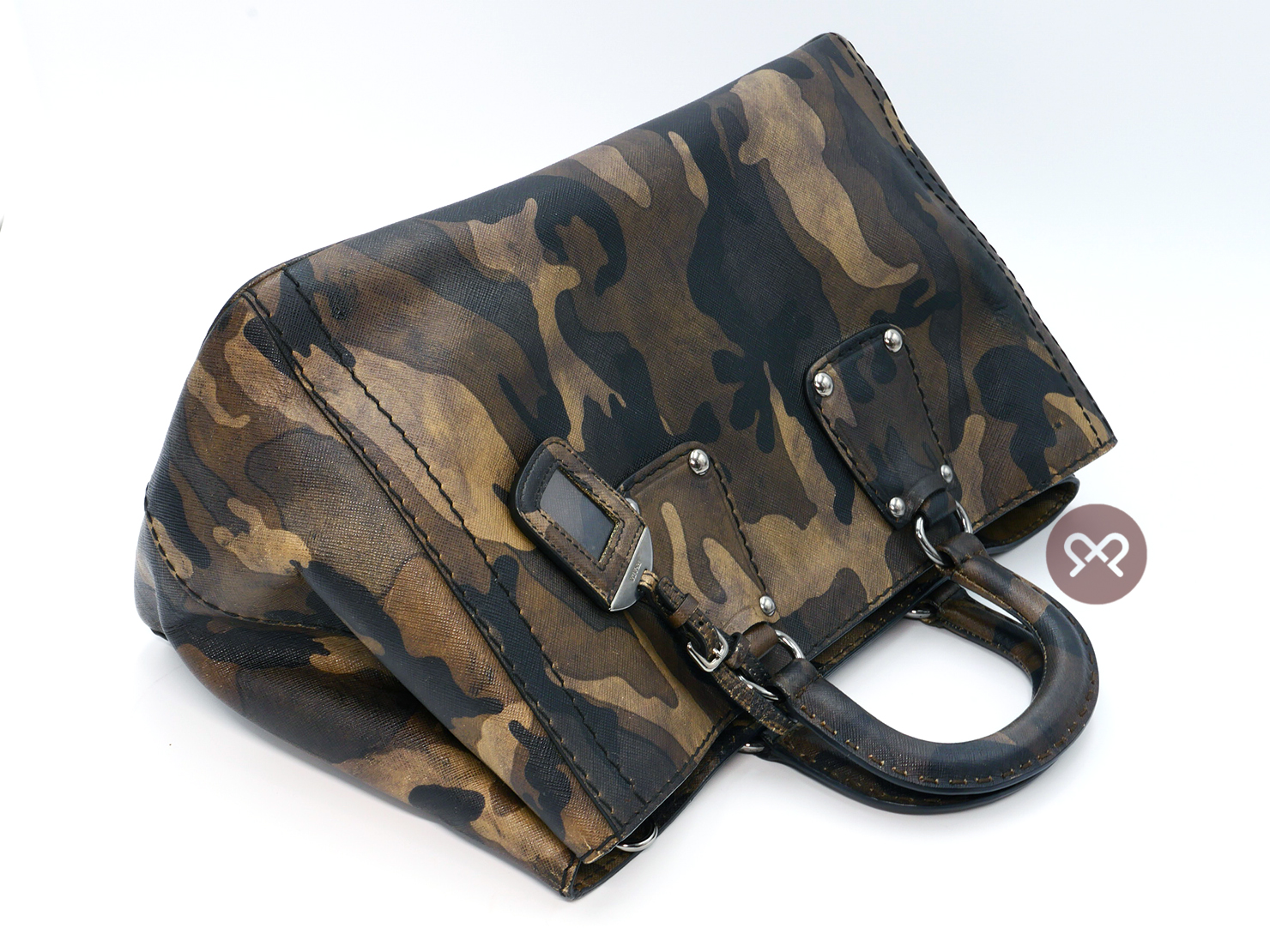 Prada BN1889 Green/ Khaki Camouflage Saffiano Leather Mimetico 2- way Gym/ Weekend bag - Image 4