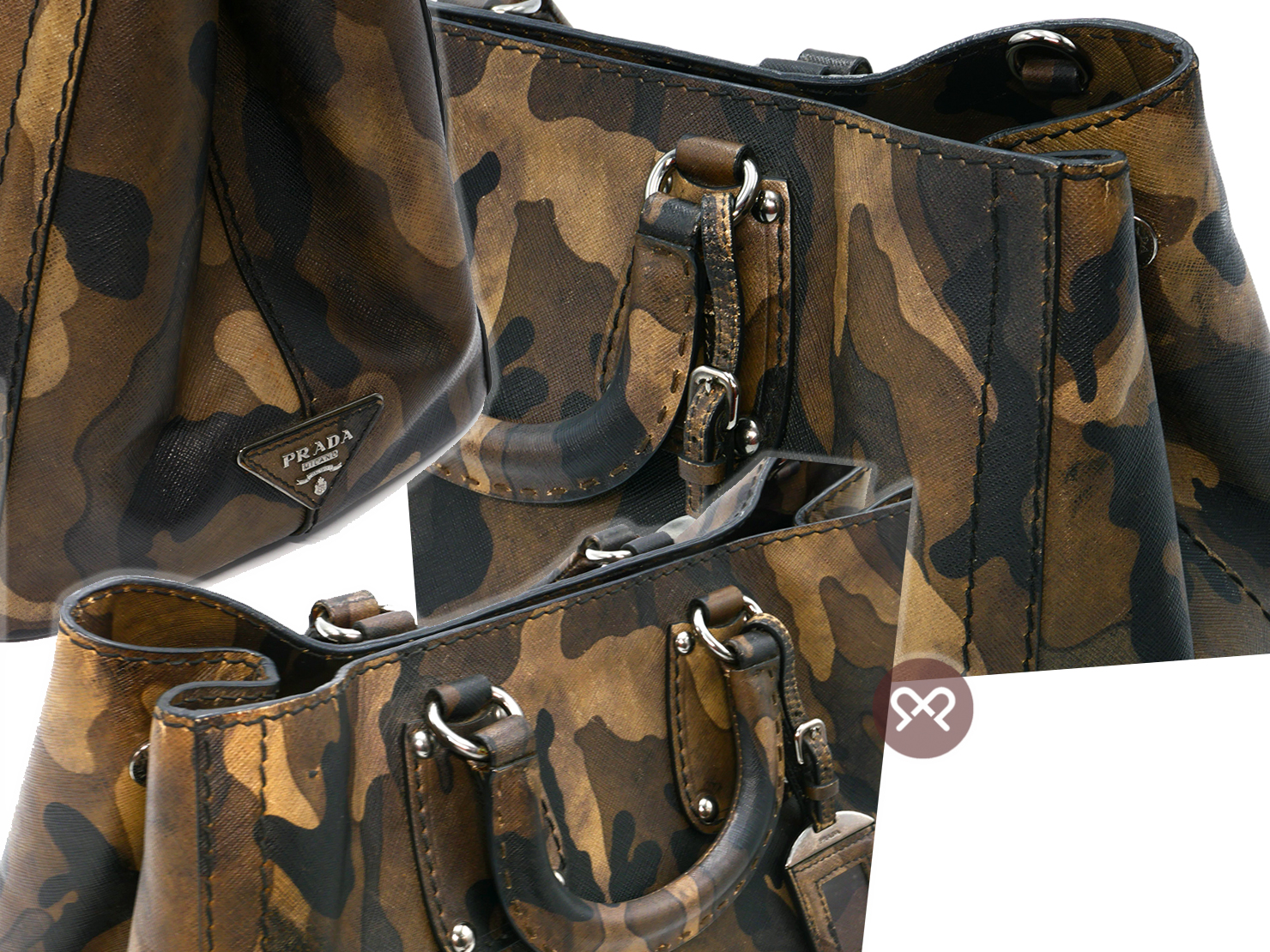 Prada BN1889 Green/ Khaki Camouflage Saffiano Leather Mimetico 2- way Gym/ Weekend bag - Image 6