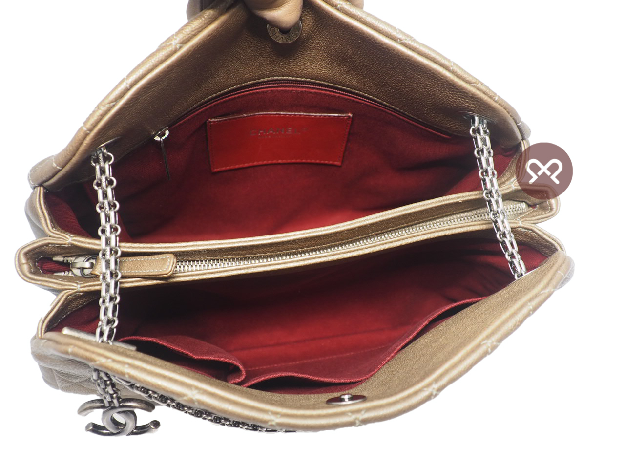 Chanel 15061103 Gold Caviar Leather Mademoiselle Maxi Bowling Tote Palladium Bijoux Chain - Image 8