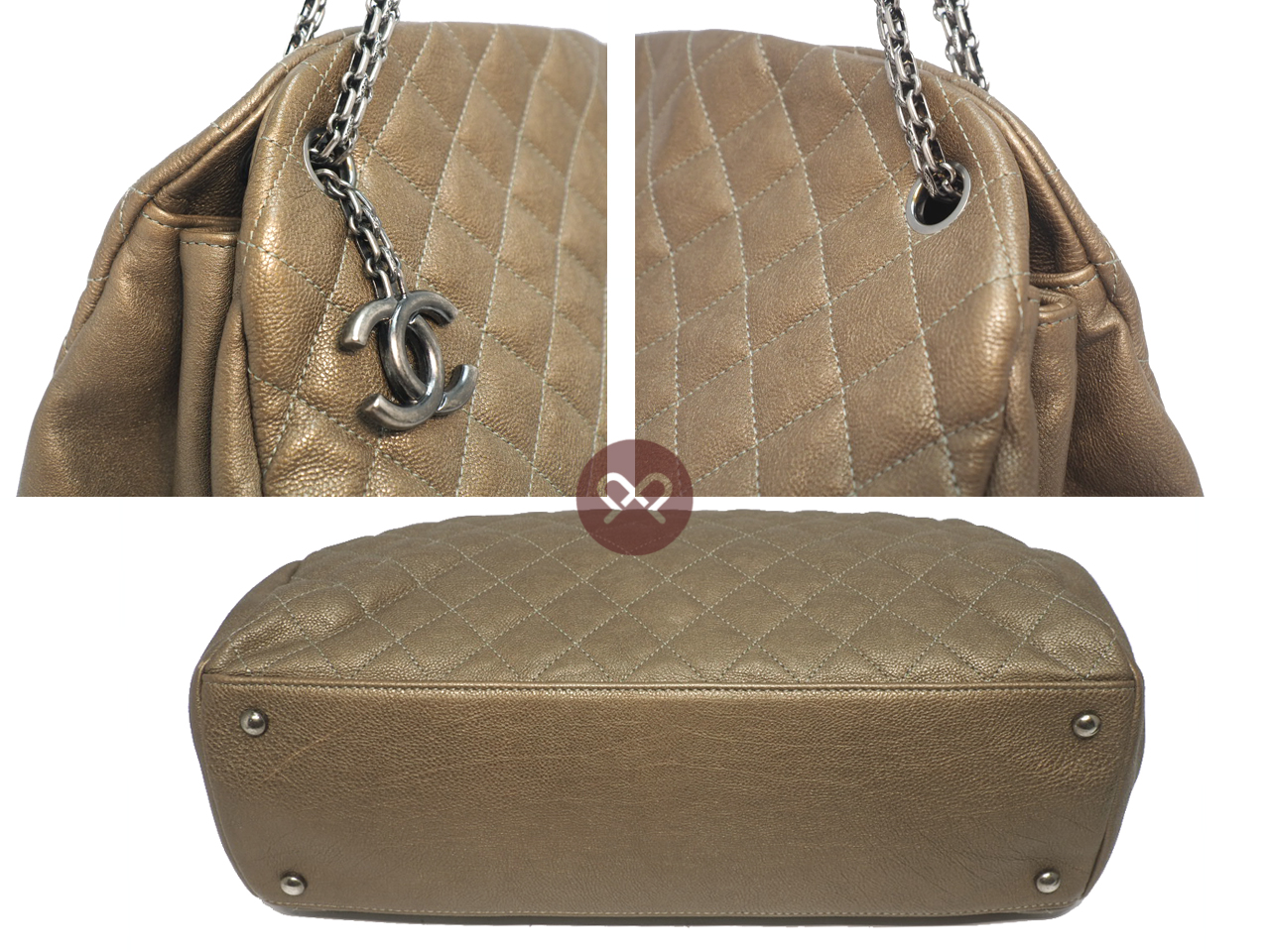 Chanel 15061103 Gold Caviar Leather Mademoiselle Maxi Bowling Tote Palladium Bijoux Chain - Image 3