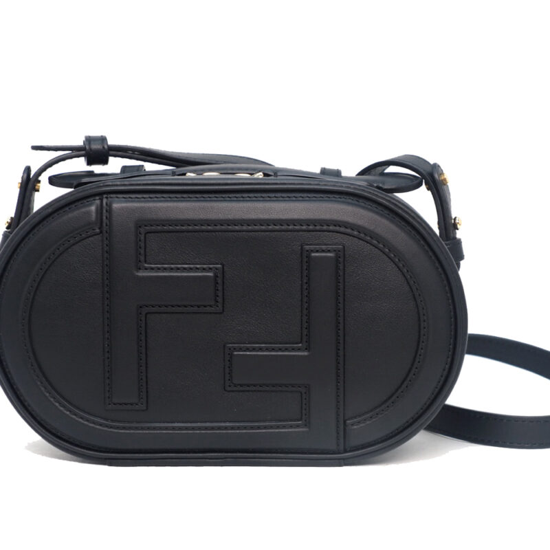 Fendi 8BS058 Black Soft Calf Leather FF O’Lock Mini Camera Case 3-Way Bag