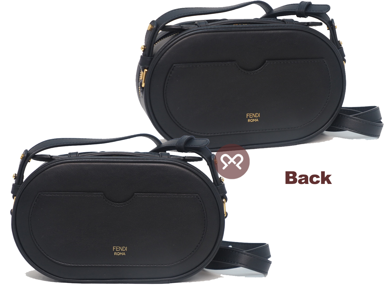 Fendi 8BS058 Black Soft Calf Leather FF O’Lock Mini Camera Case 3-Way Bag - Image 3