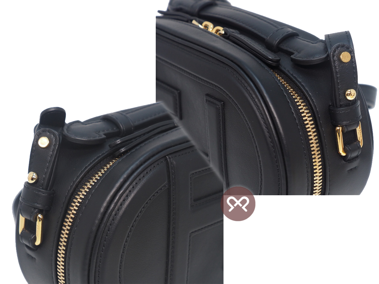 Fendi 8BS058 Black Soft Calf Leather FF O’Lock Mini Camera Case 3-Way Bag - Image 5