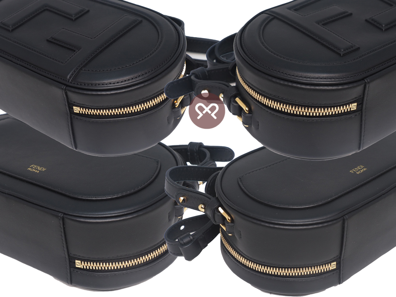 Fendi 8BS058 Black Soft Calf Leather FF O’Lock Mini Camera Case 3-Way Bag - Image 6