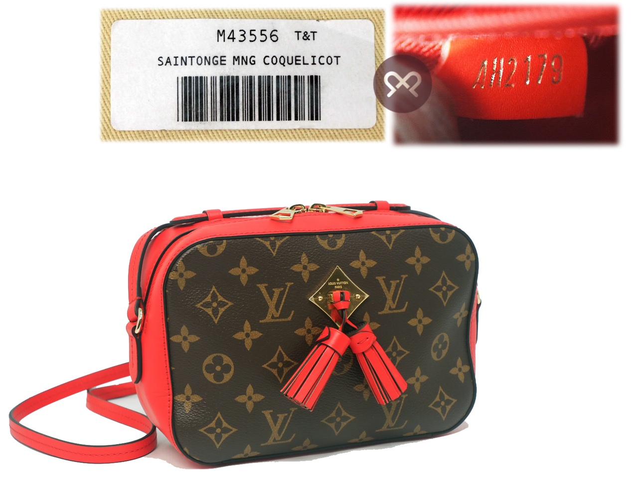 Louis Vuitton M43556 Monogram Canvas Saintonge Coquelicot Red Crossbody Bag (AH2179) - Image 2