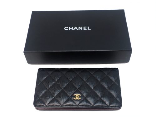 Chanel 25555652 Black Caviar Quilted Timeless 2.55 Classic Flap Gold Hardware Long Wallet