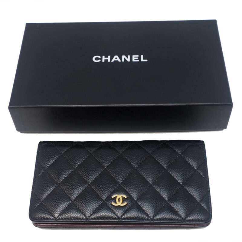 Chanel 25555652 Black Caviar Quilted Timeless 2.55 Classic Flap Gold Hardware Long Wallet