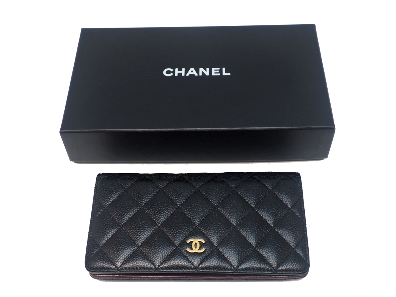 Chanel 25555652 Black Caviar Quilted Timeless 2.55 Classic Flap Gold Hardware Long Wallet