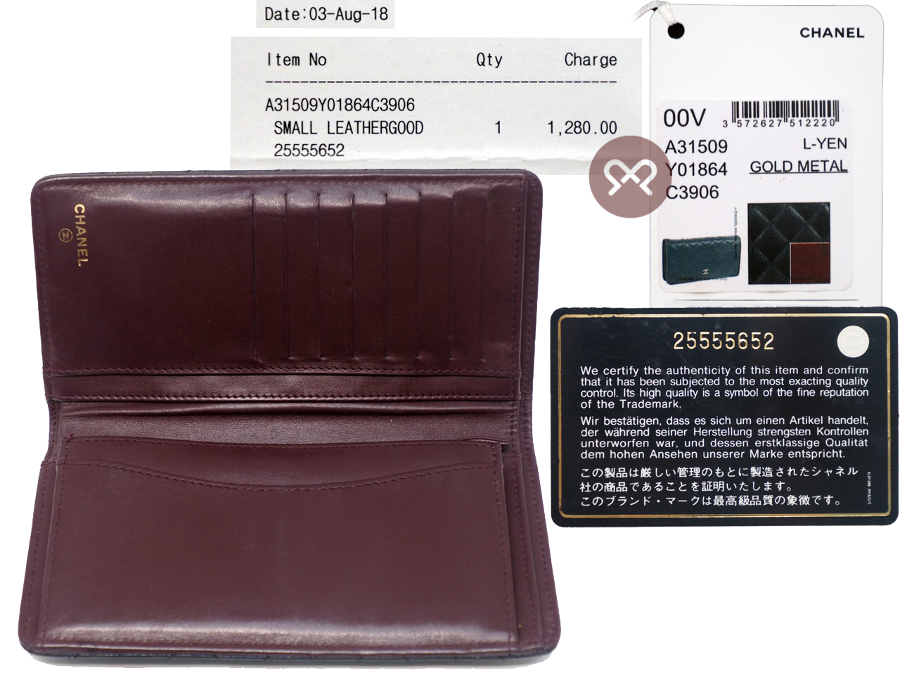 Chanel 25555652 Black Caviar Quilted Timeless 2.55 Classic Flap Gold Hardware Long Wallet - Image 3
