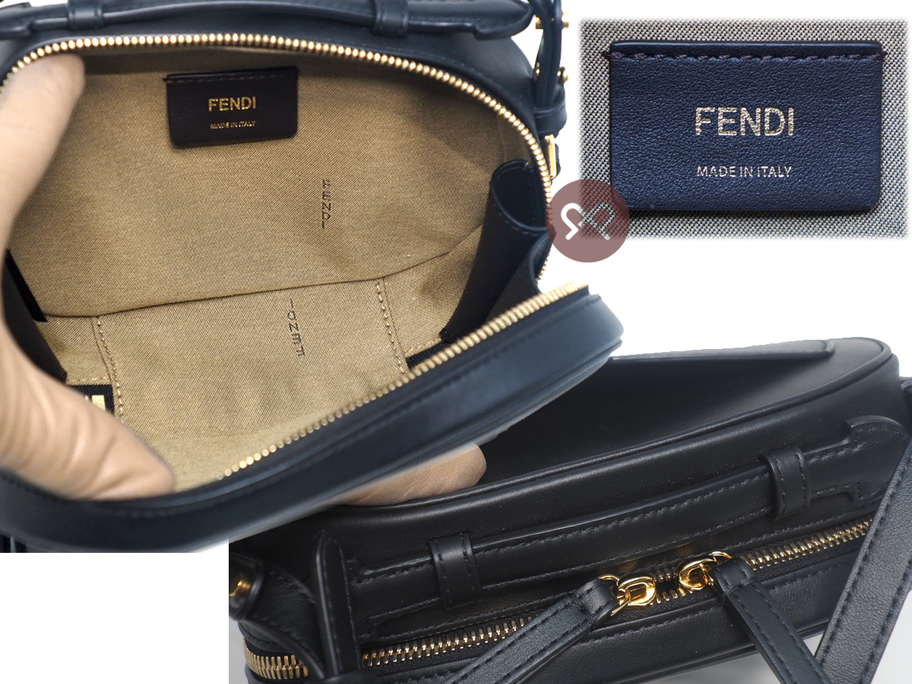 Fendi 8BS058 Black Soft Calf Leather FF O’Lock Mini Camera Case 3-Way Bag - Image 7