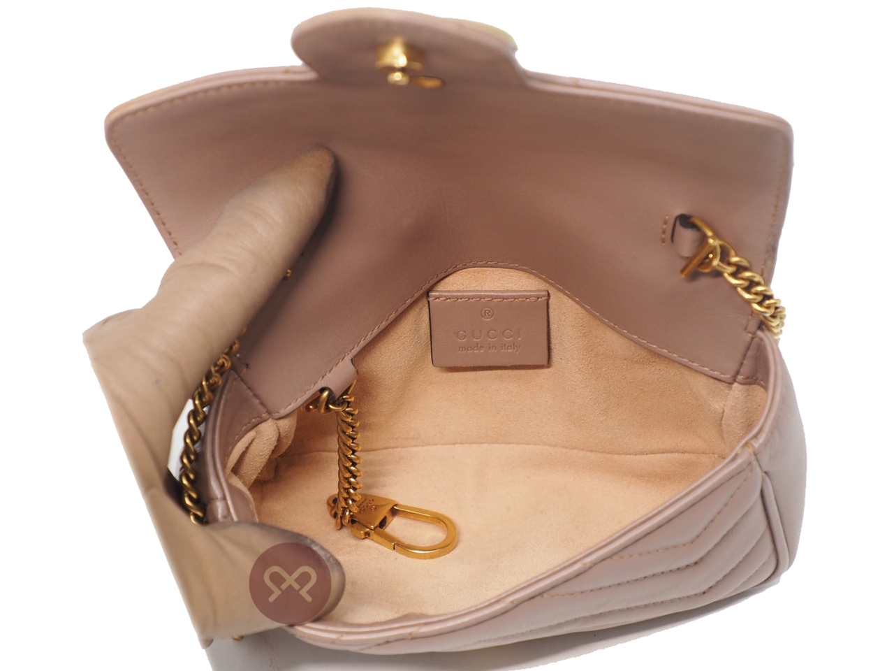 Gucci 476433 Dusty Pink Leather GG Marmont Matelassé Leather Super Mini Bag - Image 10