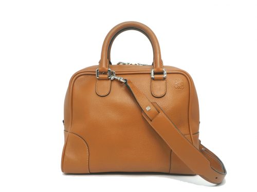 Loewe 471409 Amazona 75 Bag in Brown/ Sand Beige Calf Leather 2-Way Tote with Strap