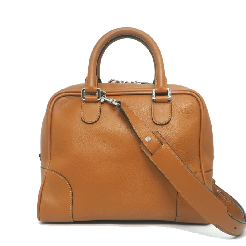 Loewe 471409 Amazona 75 Bag in Brown/ Sand Beige Calf Leather 2-Way Tote with Strap