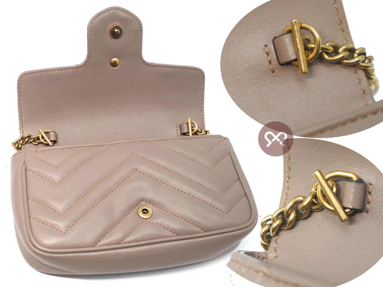Gucci 476433 Dusty Pink Leather GG Marmont Matelassé Leather Super Mini Bag - Image 8