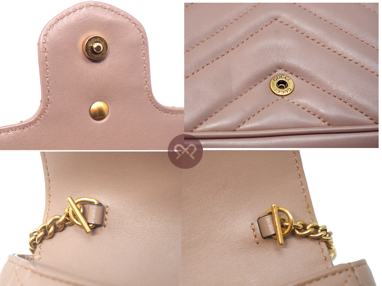 Gucci 476433 Dusty Pink Leather GG Marmont Matelassé Leather Super Mini Bag - Image 6
