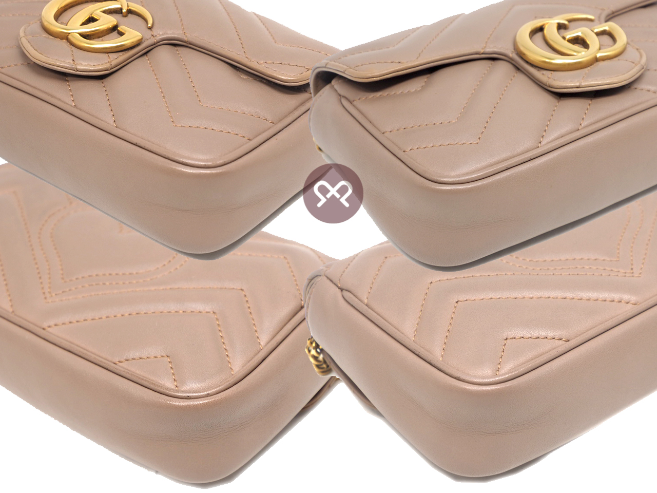 Gucci 476433 Dusty Pink Leather GG Marmont Matelassé Leather Super Mini Bag - Image 9