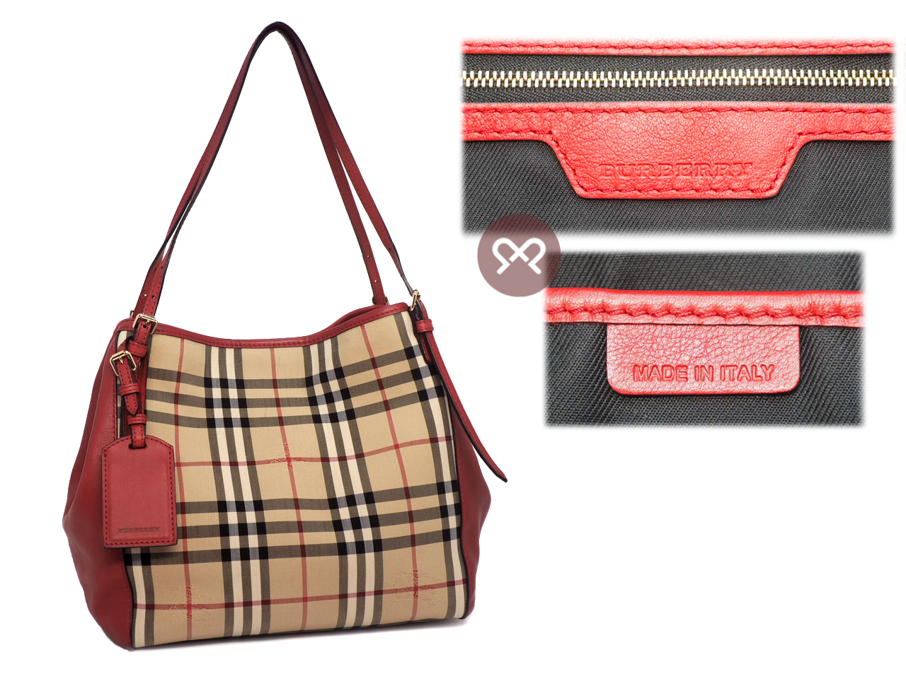 Burberry Red Leather Haymarket Check Coated Canvas Canterbury Shopping Tote Bag - Image 2