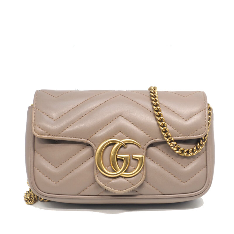 Gucci 476433 Dusty Pink Leather GG Marmont Matelassé Leather Super Mini Bag