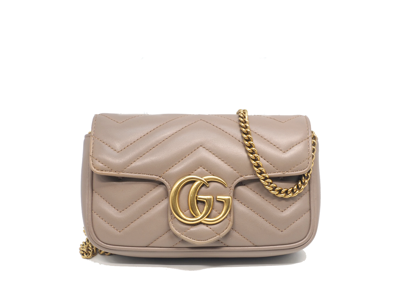 Gucci 476433 Dusty Pink Leather GG Marmont Matelassé Leather Super Mini Bag