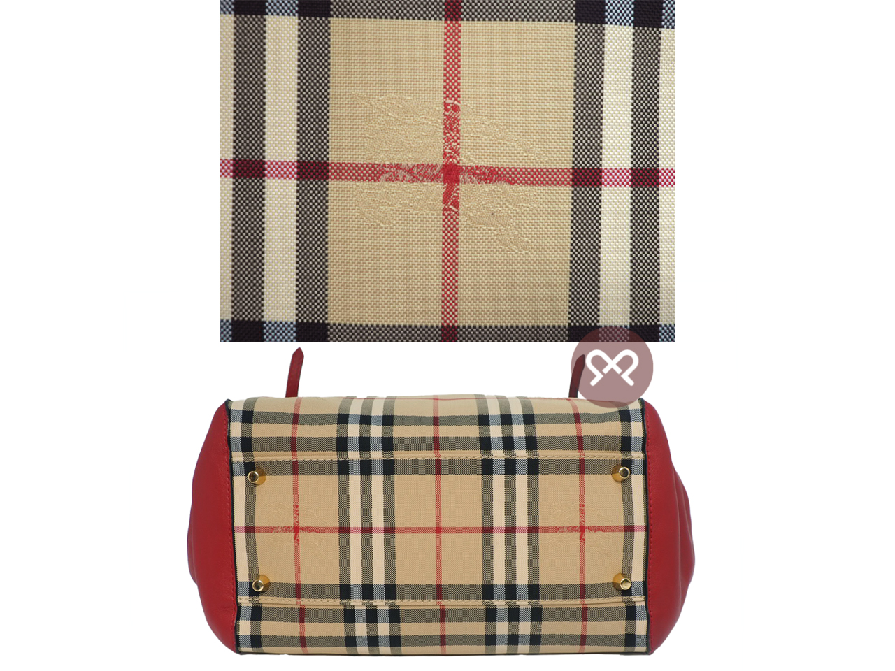 Burberry Red Leather Haymarket Check Coated Canvas Canterbury Shopping Tote Bag - Image 5