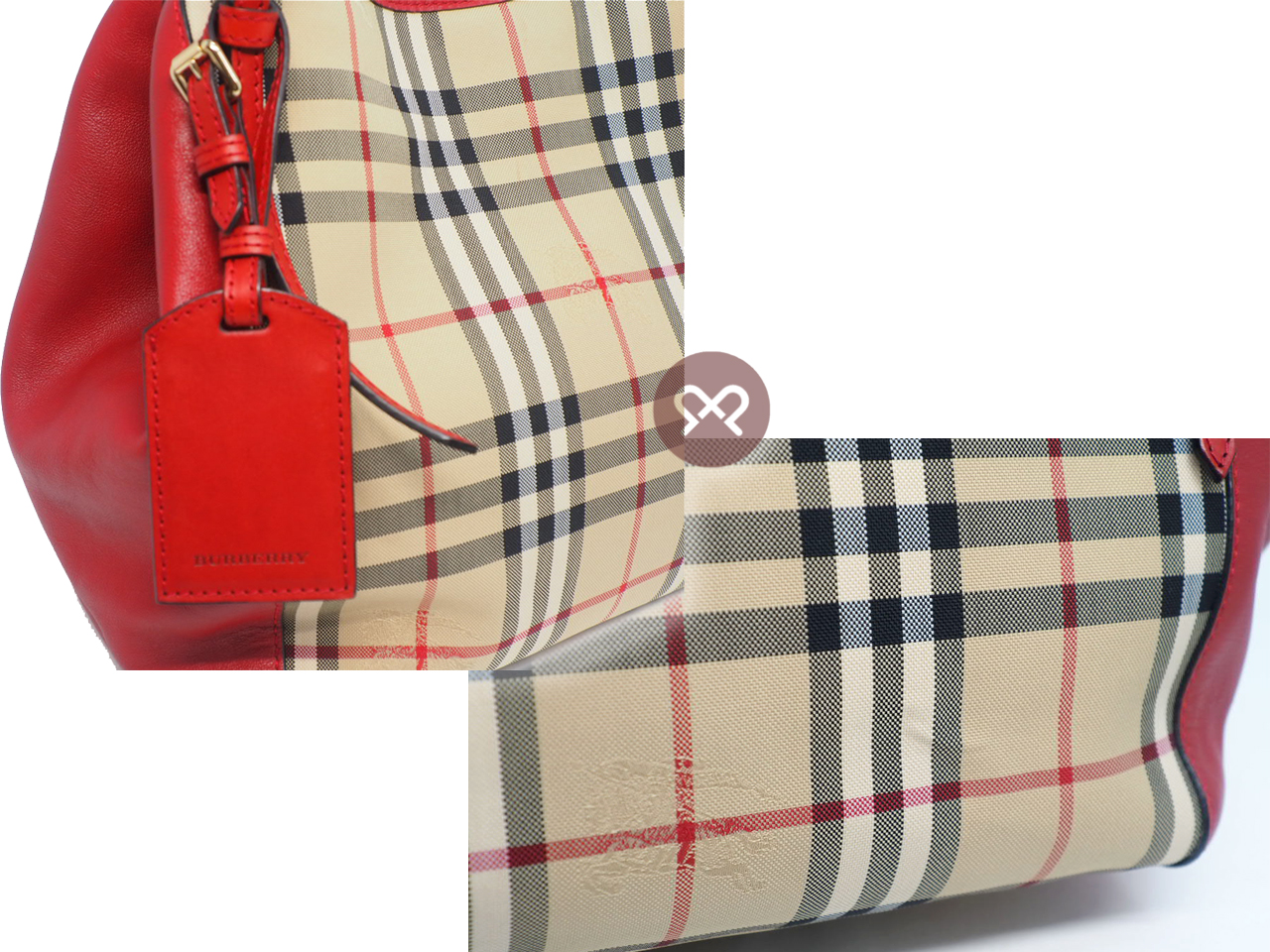 Burberry Red Leather Haymarket Check Coated Canvas Canterbury Shopping Tote Bag - Image 7