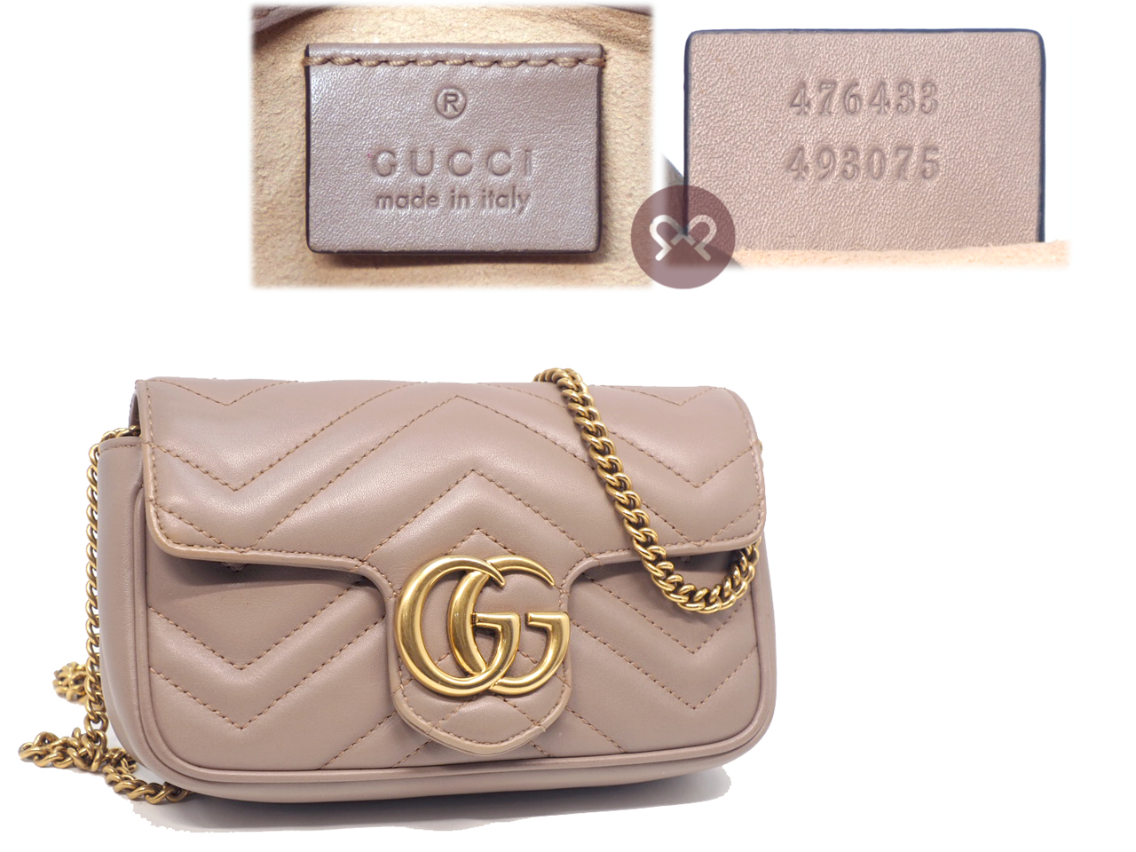 Gucci 476433 Dusty Pink Leather GG Marmont Matelassé Leather Super Mini Bag - Image 2