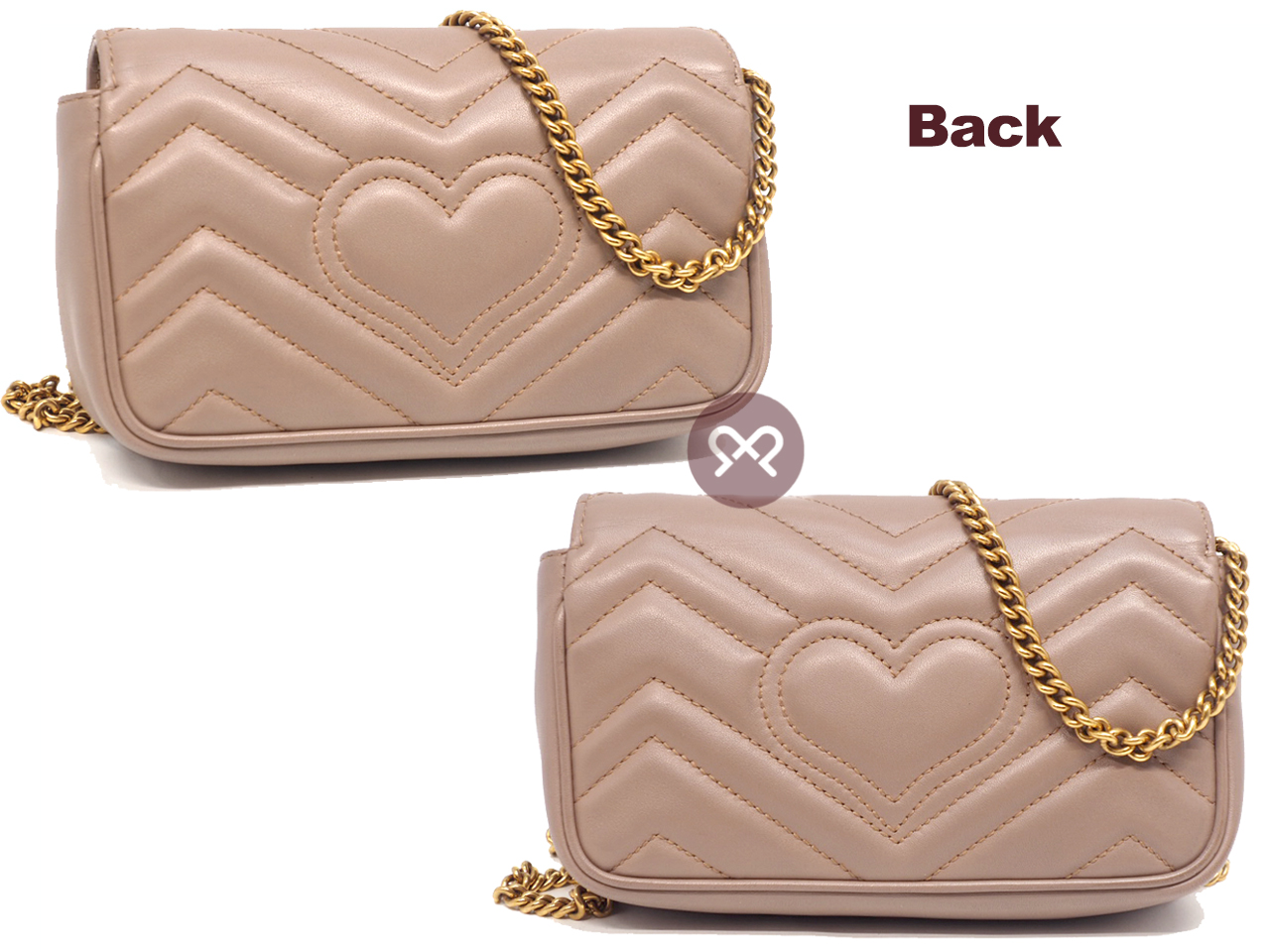 Gucci 476433 Dusty Pink Leather GG Marmont Matelassé Leather Super Mini Bag - Image 3