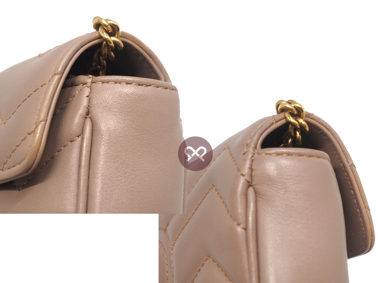 Gucci 476433 Dusty Pink Leather GG Marmont Matelassé Leather Super Mini Bag - Image 5
