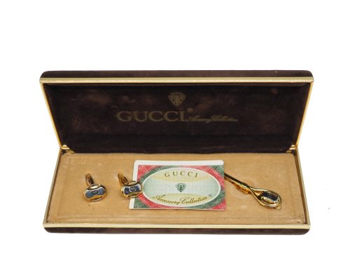 Gucci Vintage Interlocking GG Gold/ Silver Cufflink Tie Clip Set Accessories
