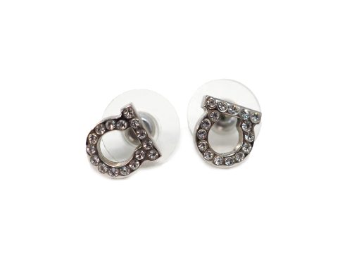 Ferragamo Iconic Gancini Crystal Embellished Stud Silver Bijoux Earring