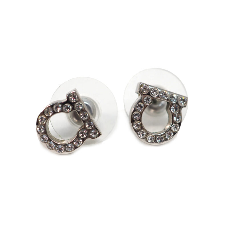 Ferragamo Iconic Gancini Crystal Embellished Stud Silver Bijoux Earring