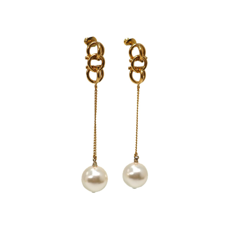 Ferragamo Gold Pearl-embellished Drop Dangling Earring